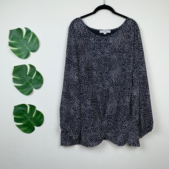 Loft Plus Dotted Mixed Media Twist Hem Top - Picture 2 of 5